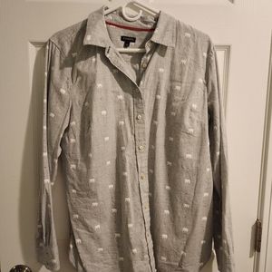 Talbots Polar Bear Button Down Blouse. Size Large.